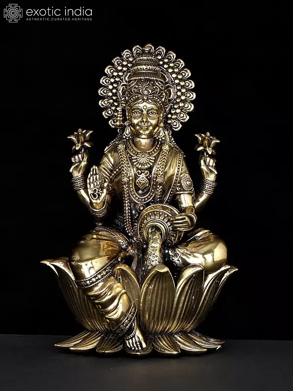 7" Brass Superfine Goddess Dhanlakshmi Sculpture