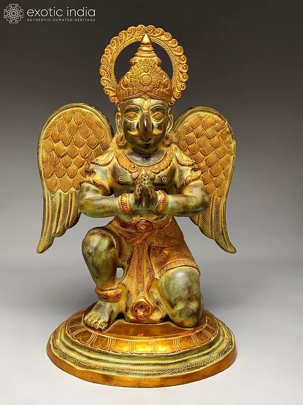 28" Sitting Garuda in Namaskar Mudra (Vahana of Lord Vishnu) | Brass Statue