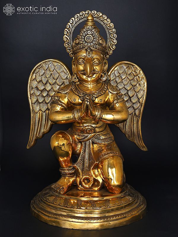 28" Sitting Garuda in Namaskar Mudra (Vahana of Lord Vishnu) | Brass Statue