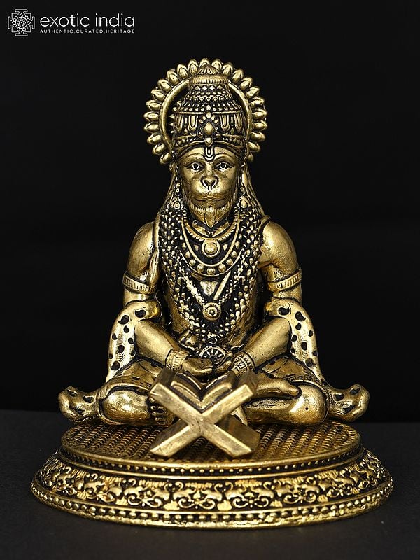 3" Small Superfine Lord Hanuman Meditating with Ram Naam Book | Brass Statue