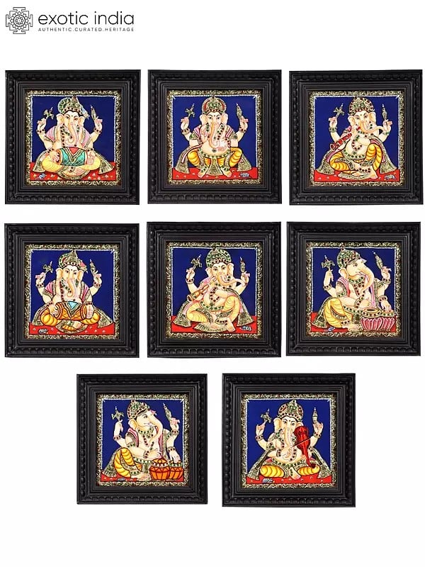 Set of 8 Musical Ganesha Tanjore Paintings | 24 Karat Gold Work