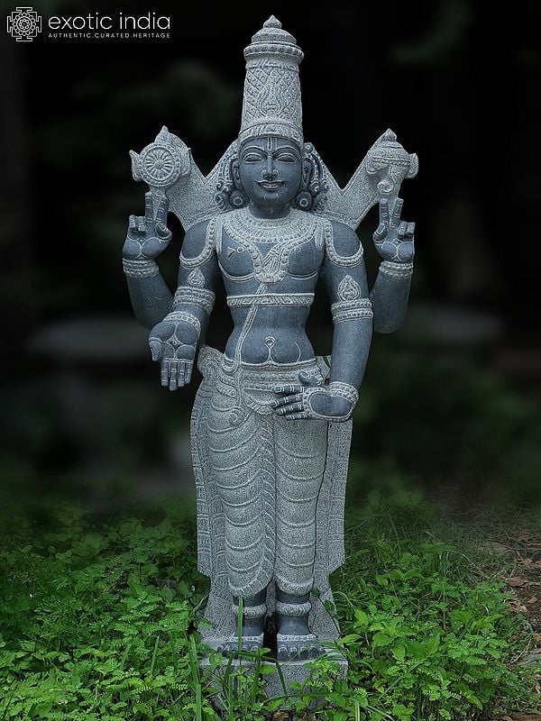 64" Large Standing Lord Vishnu (Perumal) Idol | Granite Stone Statue