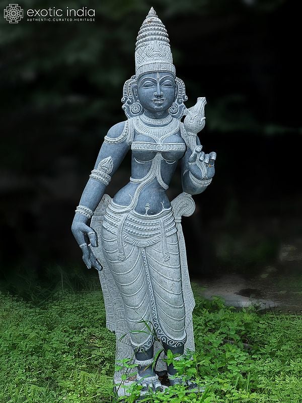 75" Goddess Sridevi Standing Idol | Granite Stone Statue