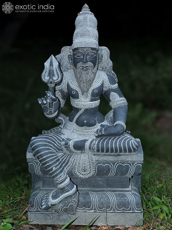 45" Large Statue Of Seated Lord Muniswaran | Granite Stone Idol