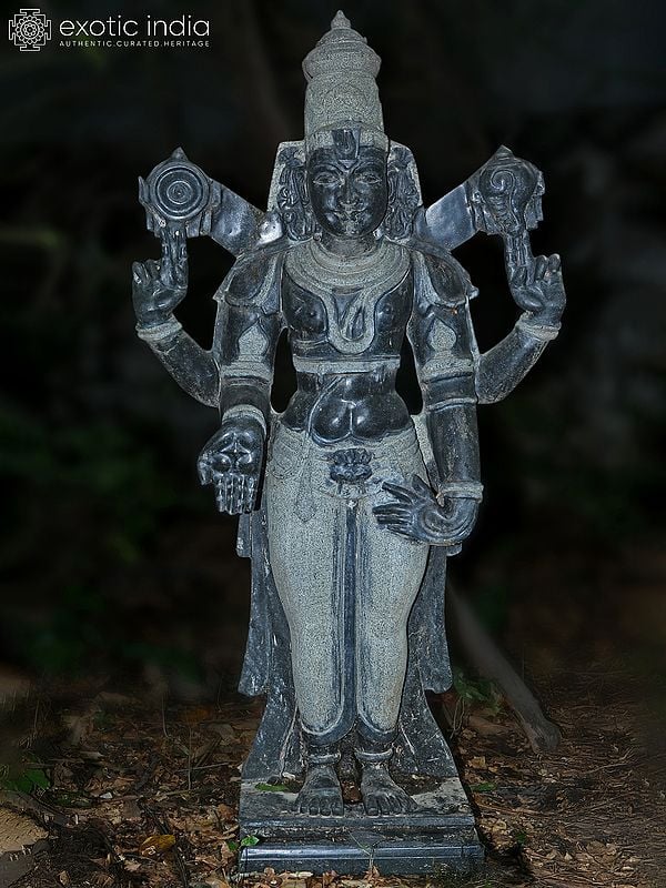 66" Standing Lord Vishnu Statue | Hand Carved | Granite Stone Idol