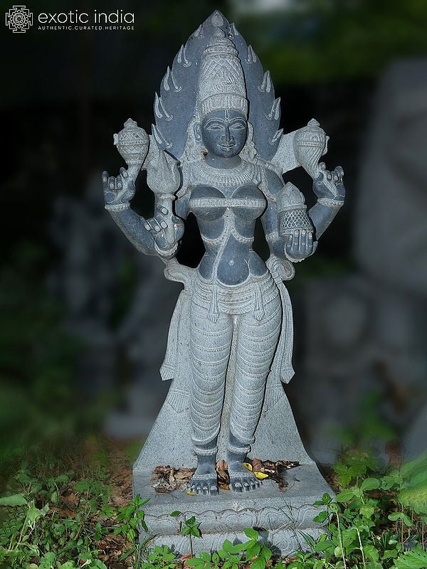 66" Goddess Mariamman Standing Statue | Stone Carved | Granite Stone Idol