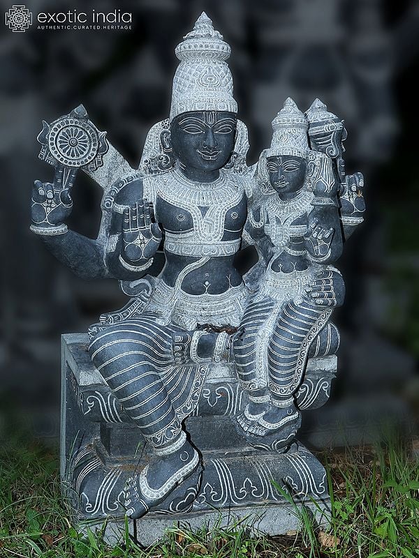 46" Lord Vishnu And Goddess Lakshmi Idol | Granite Stone Statue