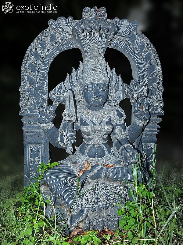 54" Large Seated Devi Karumariamman Idol | Granite Stone Statue