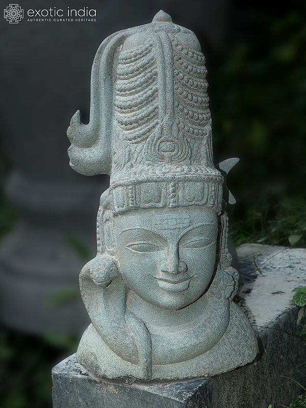 24" Lord Shiva Head In Granite Stone Statue | Hand Carved