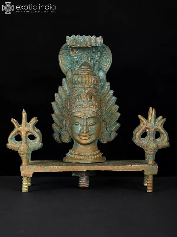 5" Small Goddess Mariamman Head with Tridents | Bronze Statue