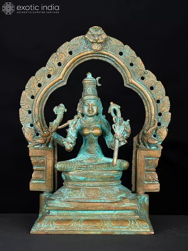 5" Small Goddess Rajarajeshvari Seated on Kirtimukha Throne | Bronze Statue