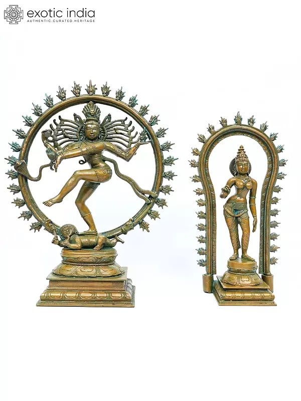 18" Lord Shiva as Nataraja with Devi Parvati | Set of 2 Bronze Statues