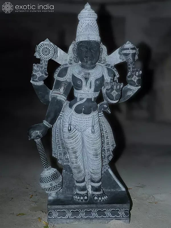 54" Standing Lord Vishnu Large Sized Statue | Hand Carved | Granite Stone Statue