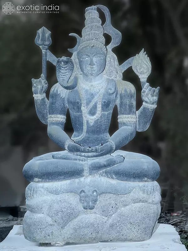 72" Lord Shiva Seated Large Sized Statue In Stone |Hand Carved | Granite Stone Statue