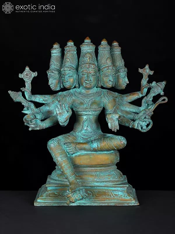 9" Five Headed Goddess Gayatri | Bronze Statue