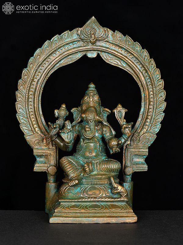 7" Chaturbhuja Lord Ganesha Seated on Throne | Bronze Statue