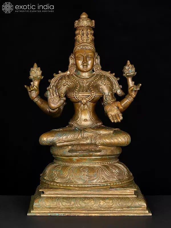 12" Sitting Goddess Lakshmi in Blessing Gesture | Bronze Statue