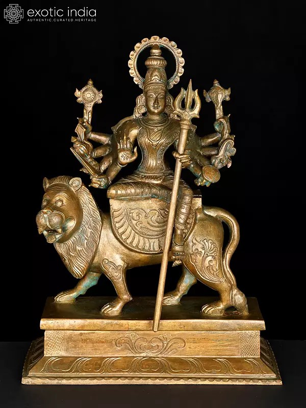 15" Ten Armed Goddess Durga (Sherawali Maa) | Bronze Statue