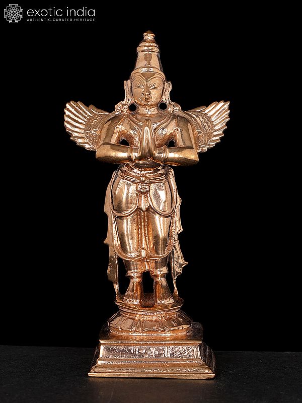 4" Small Standing Garuda Dev in Namaskar Mudra | Bronze Statue