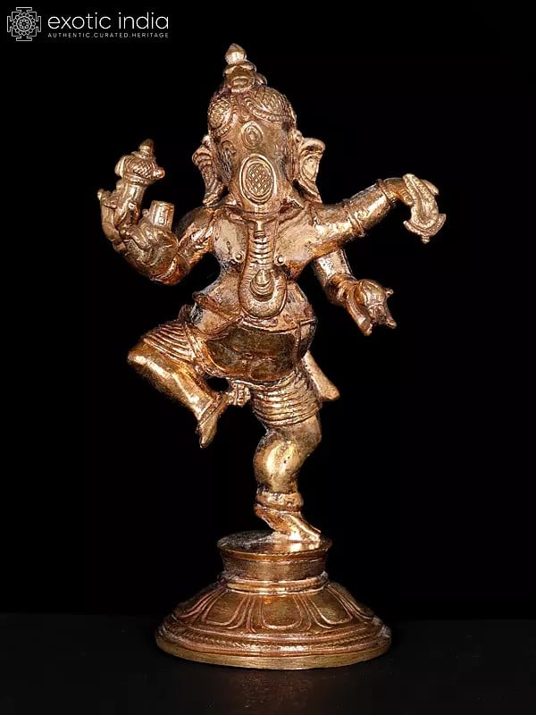 4" Small Four Armed Dancing Lord Ganesha | Bronze Statue