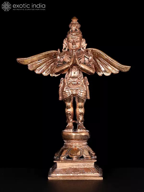 5" Small Standing Namaskar Garuda - Vahana of Lord Vishnu | Bronze Statue