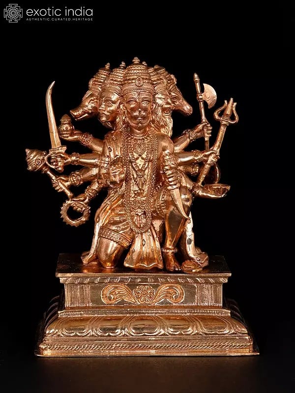 5" Small Sitting Ten Armed Panchamukhi Hanuman | Bronze Statue