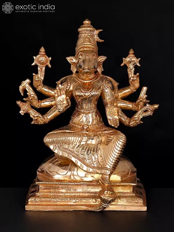 7" Sitting Eight Armed Goddess Varahi | Bronze Statue