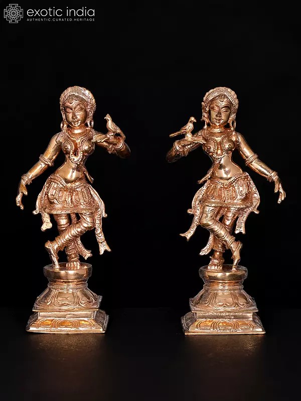 5" Small Dancing Apsaras with Parrot | Bronze Statues