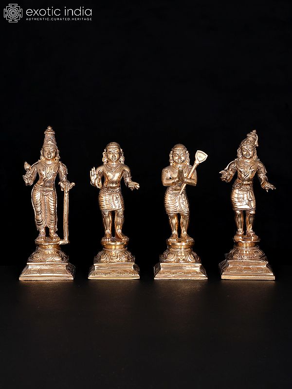 6" Small Nalvar Set (Appar, Sundarar, Sambandar and Manikkavasagar) | Bronze Statues