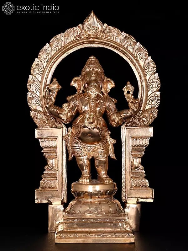 16" Standing Lord Ganesha with Arch | Bronze Statue