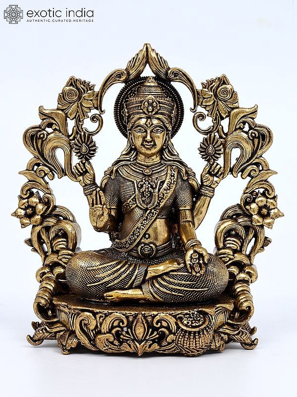 4" Small Blessing Goddess Lakshmi with Beautiful Arch | Brass Statue