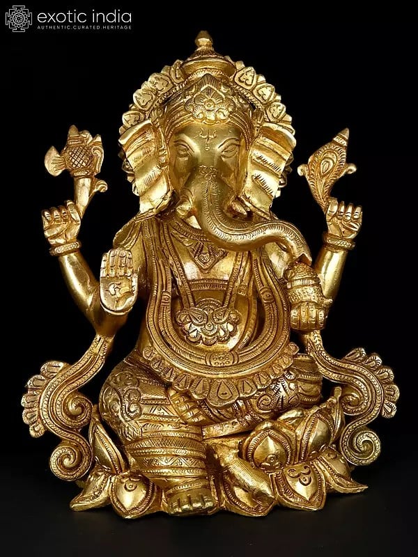 8" Kamalasana Ganesha Brass Sculptures | Sacred Home Statue