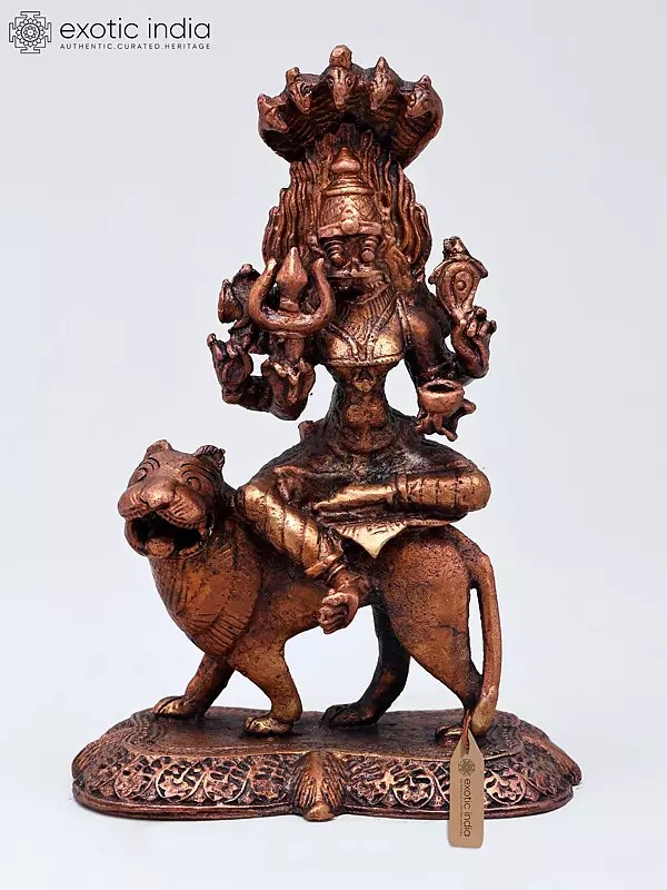 5" Small Goddess Pratyangira (Atharvana Bhadrakali) | Copper Statue