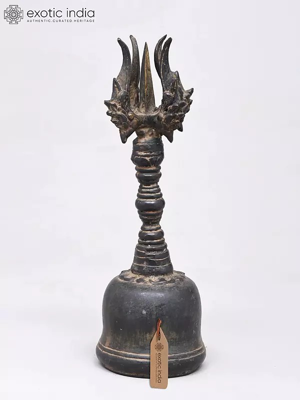 11" Tibetan Bell Topped with Open Pronged Dorje (Five Pronged Symbolic of Five Gyani Buddhas)