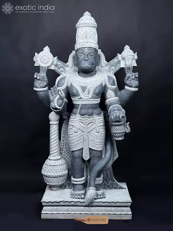 62" Large Size Blessing Hanuman Black Granite Stone Statue