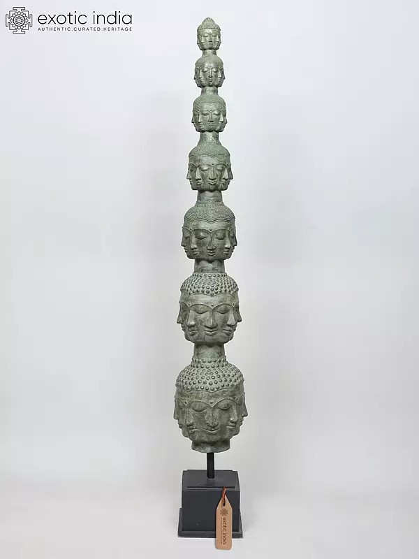 63" Large Tower of Tranquility: 56 Buddha Heads | From Indonesia