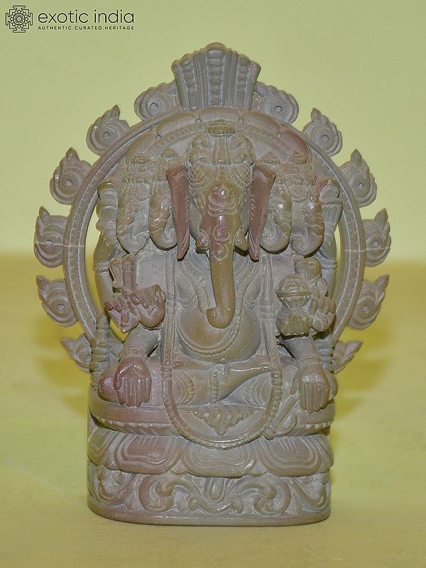 4" Panchmukhi Lord Ganesha Seated in Blessing Pose | Orissa Stone Statue | Exquisite Handmade Indian Art