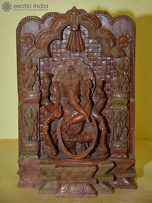 13" Six Armed Lord Ganesha Standing in Dance Pose | Orissa Stone Statue | Exquisite Handmade Indian Art