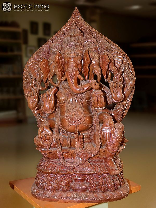 25" Panchmukhi Lord Ganesha Seated on Throne | Orissa Stone Statue | Exquisite Handmade Indian Art