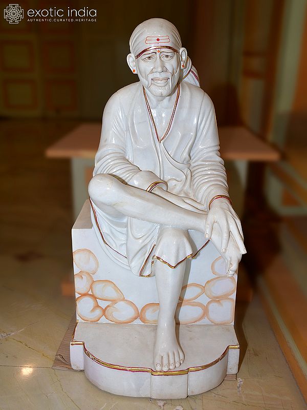 30" Sai Baba Statue | Hand Carved in Orissa Marble | Exquisite Indian Art