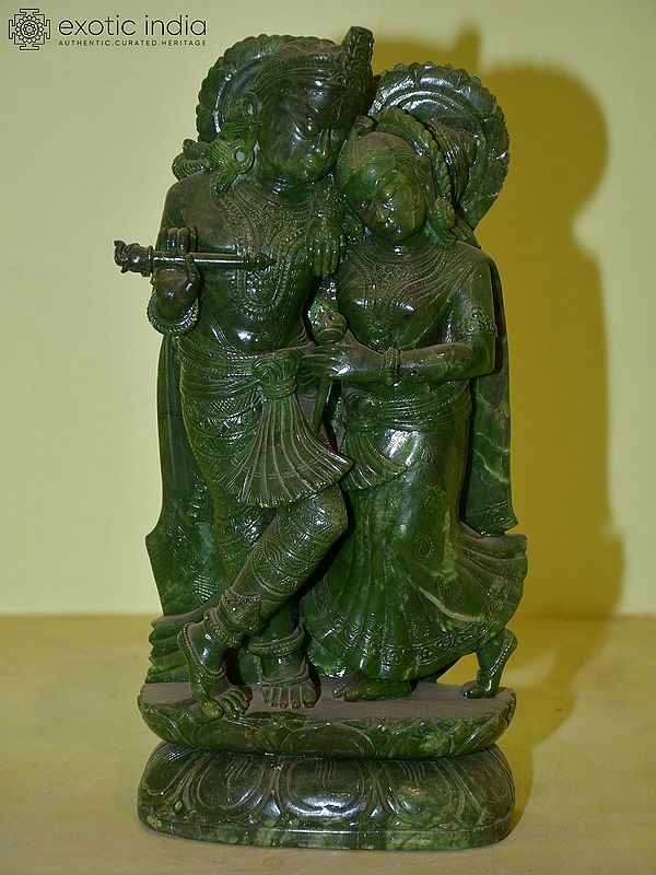 12" Radha Krishna - Symbol of Sacred Love | Orissa Stone Statue | Exquisite Handmade Indian Art