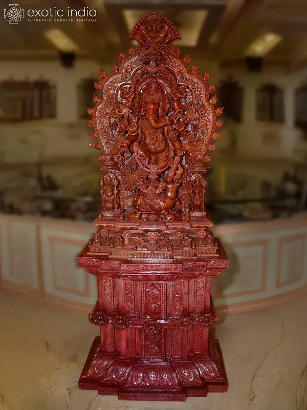 80" Eigth Armed Lord Ganesha Standing on Rat | Orissa Stone Statue with Base | Exquisite Handmade Indian Art