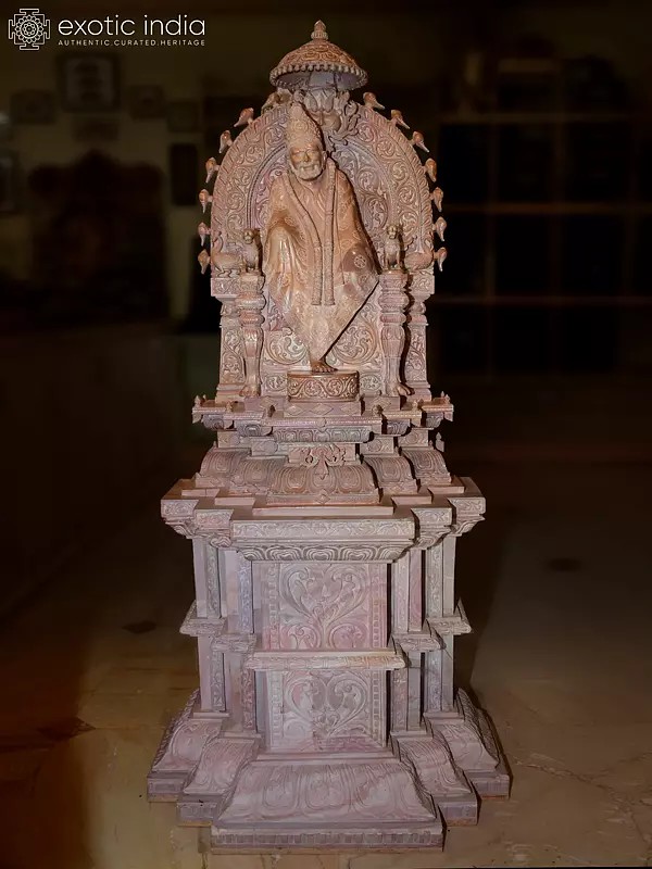 60" Sai Baba Seated on Throne | Orissa Stone Statue with Base | Exquisite Handmade Indian Art