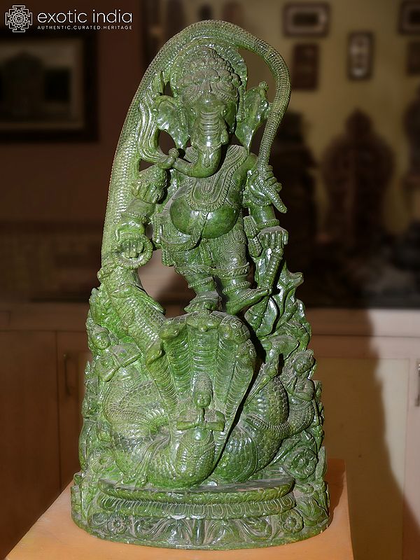 24" Lord Ganesha Standing on Sheshnag | Orissa Stone Statue | Exquisite Handmade Indian Art