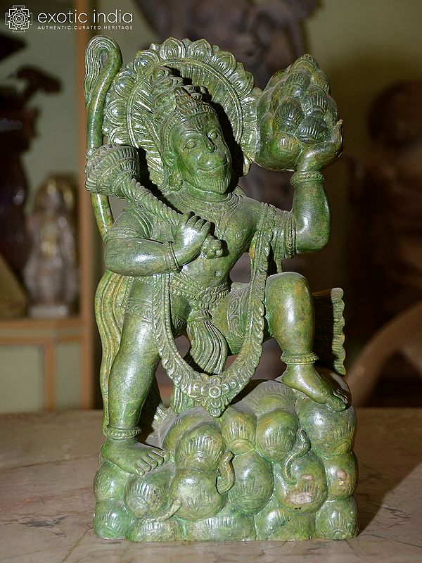 12" Lord Hanuman Carrying Sanjivani | Orissa Stone Statue | Exquisite Handmade Indian Art