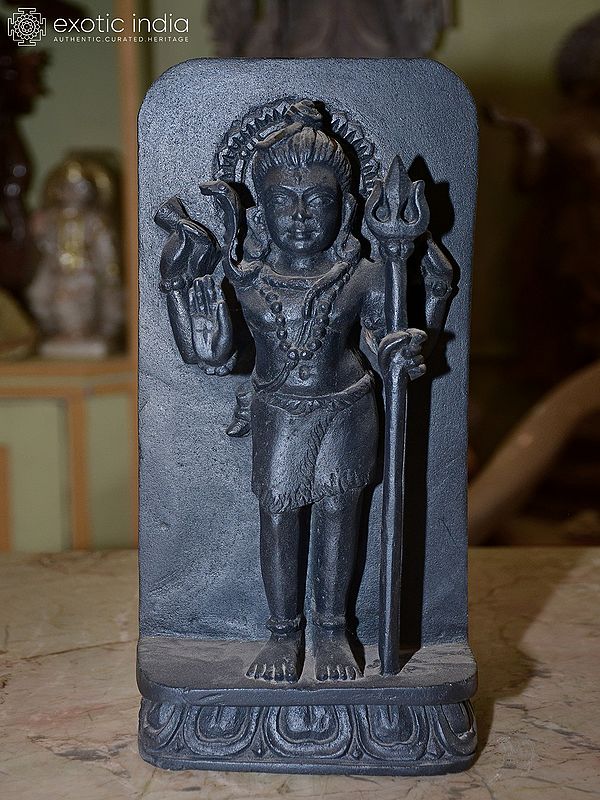 13" Lord Shiva Holding Trident | Orissa Stone Statue | Exquisite Handmade Indian Art