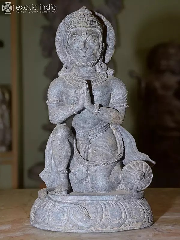 13" Lord Hanuman in Prayer Pose | Orissa Stone Statue | Exquisite Handmade Indian Art