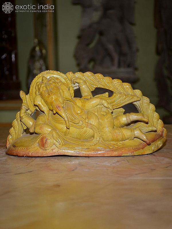 6" Resting Lord Ganesha | Hand Carved Orissa Stone Statue | Traditional Indian Handmade Art