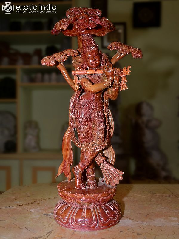 26" Lord Krishna Kanhaiya Playing Flute | Hand Carved Orissa Stone Statue | Traditional Indian Handmade Art
