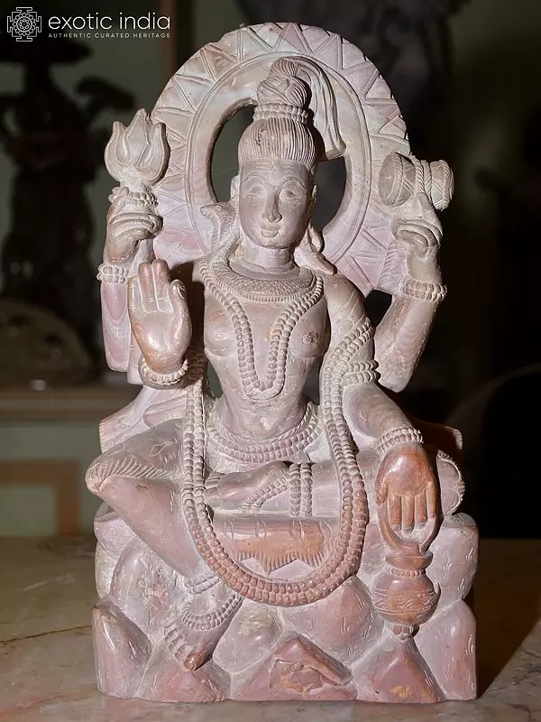12" Chaturbhuj Lord Shiva - Destroyer of the Universe | Orissa Stone Statue | Exquisite Handmade Indian Art